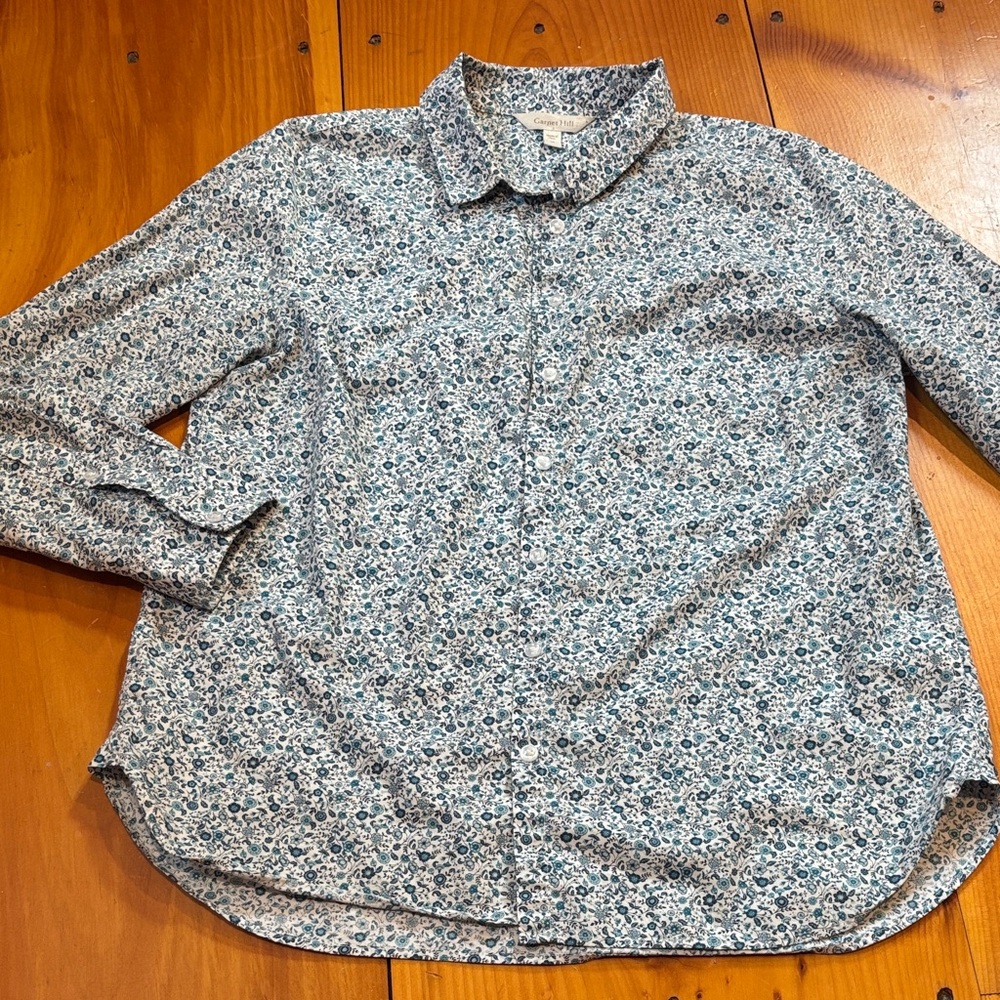 Garnet Hill Blue Floral Button-Down Shirt